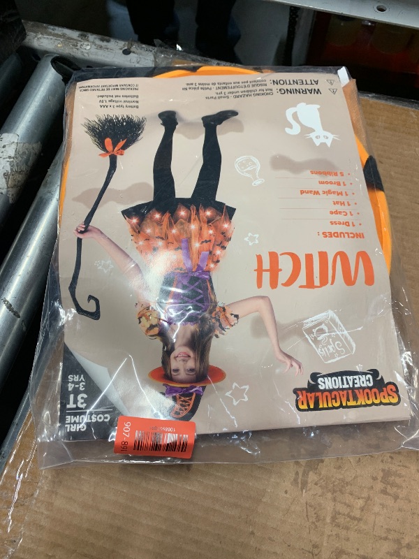 Photo 1 of (SEE NOTES) Spooktacular Creations Girls Light Up Witch Costume, Kids Witch Costume with Hat and Broom for Toddler Halloween Dress Up Parties, Orange (Toddler (3-4yr))