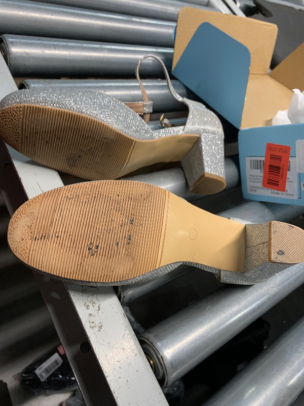 Photo 1 of ***(HEAVILY USED/ MINOR DAMAGE)*** Peijely Womens T Strap Mary Jane Shoes Chunky Block Heel Ankle Strap Buckle Dress Pumps Sparkly Silver 40 - US 9