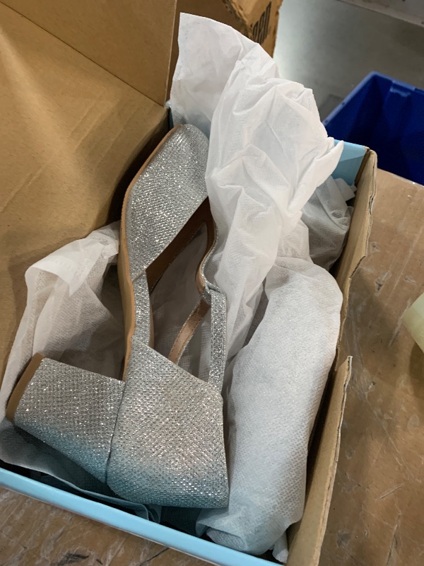 Photo 1 of ***(HEAVILY USED/ MINOR DAMAGE)*** Peijely Womens T Strap Mary Jane Shoes Chunky Block Heel Ankle Strap Buckle Dress Pumps Sparkly Silver 40 - US 9