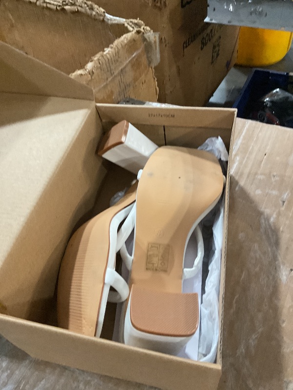 Photo 1 of ***(HEAVILY USED/ MINOR DAMAGE/ SEE NOTES FOR DETAILS)***Avidirk Women's Square Open Toe Heeled Sandals Two Strap Mules Slip On Block Chunky Mid White Heels Sandals