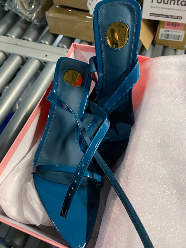 Photo 1 of ***(HEAVILY USED/ MINOR DAMAGE)***CAGLGLZ Wedge Sandals for Women Strappy Wedge Heels Pointed Open Toe Heeled Sandals Buckle Ankle Strap Heels Sexy Wedding Dress Shoes(red,8.5)