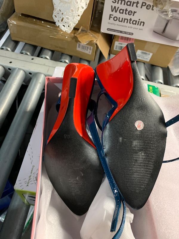 Photo 1 of ***(HEAVILY USED/ MINOR DAMAGE)***CAGLGLZ Wedge Sandals for Women Strappy Wedge Heels Pointed Open Toe Heeled Sandals Buckle Ankle Strap Heels Sexy Wedding Dress Shoes(red,8.5)