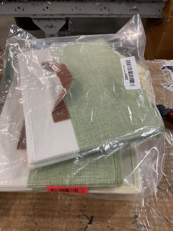 Photo 1 of ***(MISSING PARTS/ SEE NOTES FOR DETAILS)***3 Pack Large Capacity Storage Bins Closet Organizer for Shelves, Fabric Closet Storage Baskets Boxes with Leather Handles for Organizing Clothes, Sheets, Jeans, Toys, Books (Green)