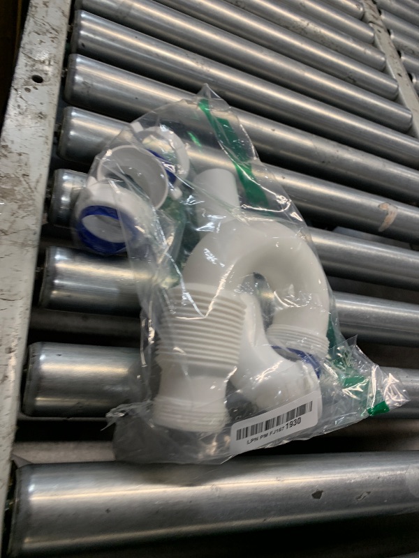 Photo 1 of (1 Pack) Yariwiz White P Trap 1 1/2 Inch for Bathroom Kitchen Sink Drain Pipe Tubular Kit with Adjustable J-bend, White Threaded Adapter and Blue TPE Washer KSD-004W