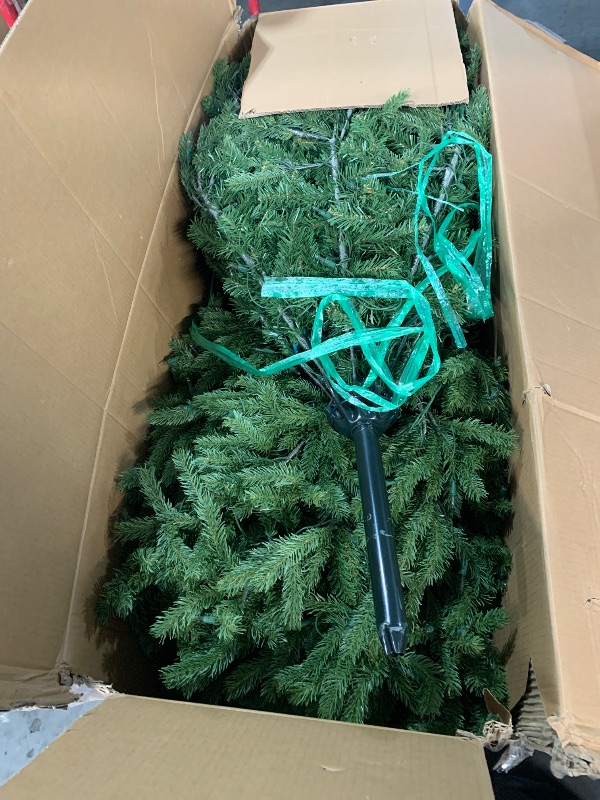 Photo 1 of National Tree Company Pre-Lit 'Feel Real' Artificial Full Downswept Christmas Tree, Green, Douglas Fir, Dual Color LED Lights, 7.5 feet