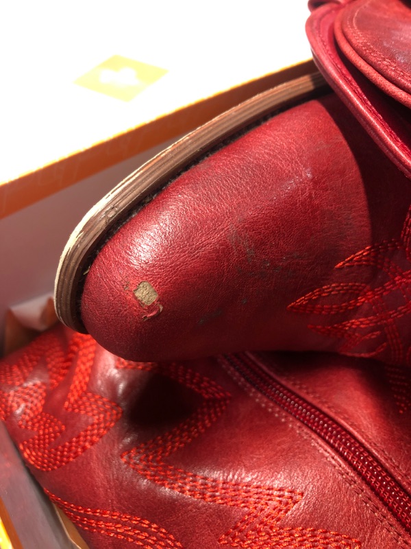View 2 of ***DAMAGED - SEE NOTES/PICTURES*** Ouepiano Red Cowboy Boots for Women Cowgirl Knee High Boots with Classic Embroidered Pull On & Side Zipper Pointed Toe Chunky Heel Vintage Country Western Boots Size 8