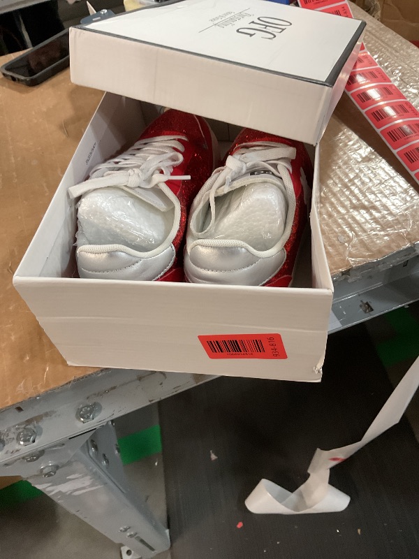 View 3 of ***Heavily worn***OFG Women's Star Sneaker Lace Up Low Top Comfortable Cushioned Sparkle Walking Shoes Casual Lightweight Breathable Glitter Tennis Shoes?Red Glitter,8.5?