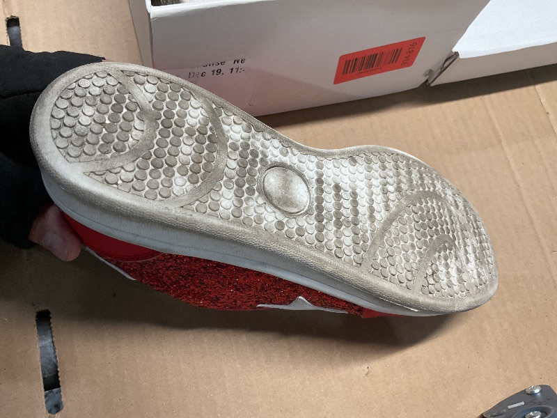 View 2 of ***Heavily worn***OFG Women's Star Sneaker Lace Up Low Top Comfortable Cushioned Sparkle Walking Shoes Casual Lightweight Breathable Glitter Tennis Shoes?Red Glitter,8.5?
