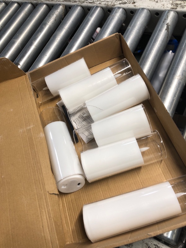 Photo 1 of ***DAMAGED - SEE NOTES/PICTURES*** kakoya Flickering Flameless Candles Battery Operated with Remote and 2/4/6/8 H Timer Plexiglass Led Pillar Candles Pack of 7 (D2.3"xH 6"7"8")with Realistic Moving Wick Candles for Home Decor(White)