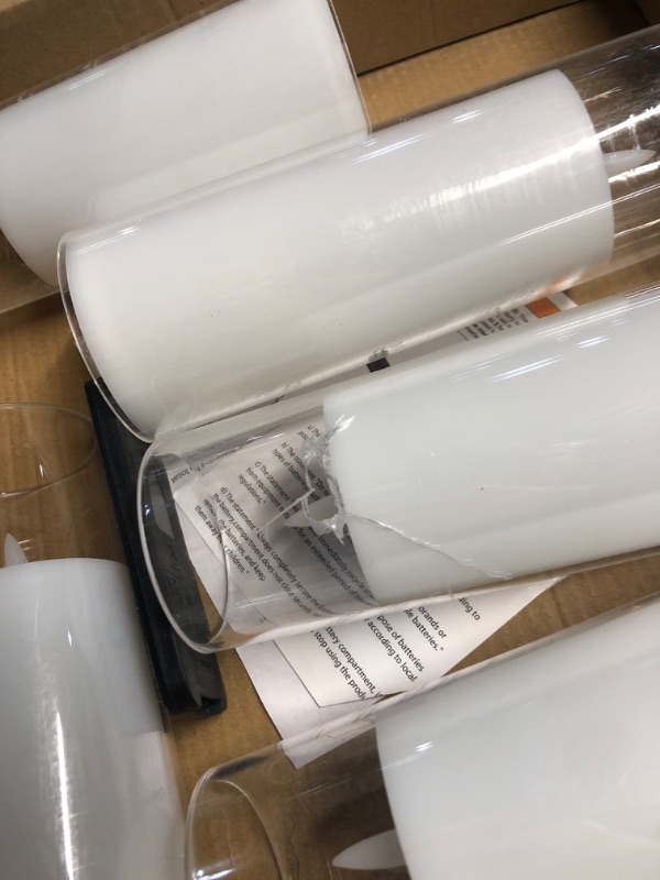 Photo 1 of ***DAMAGED - SEE NOTES/PICTURES*** kakoya Flickering Flameless Candles Battery Operated with Remote and 2/4/6/8 H Timer Plexiglass Led Pillar Candles Pack of 7 (D2.3"xH 6"7"8")with Realistic Moving Wick Candles for Home Decor(White)
