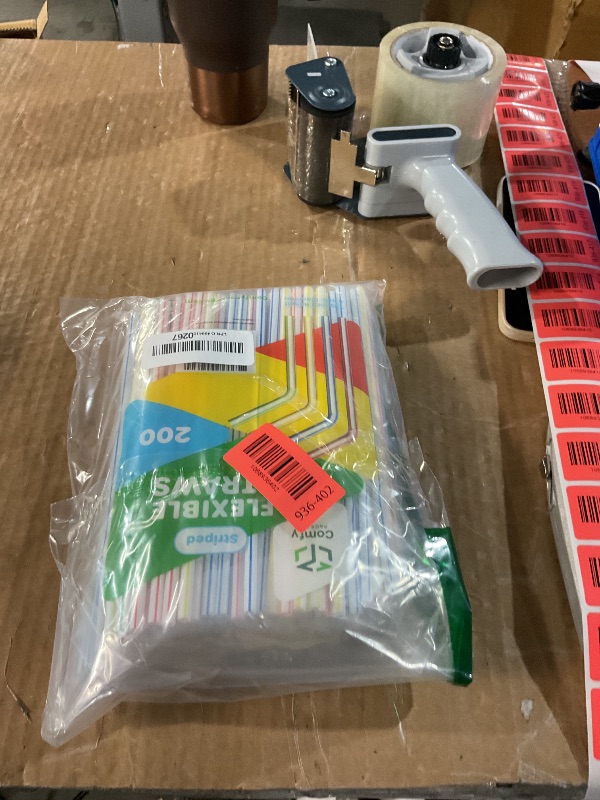 Photo 1 of [200 Pack] Flexible Disposable Plastic Drinking Straws - 7.75"High - Assorted Colors Striped