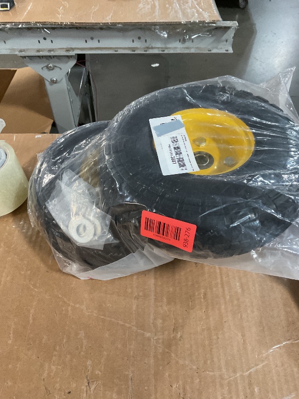 Photo 1 of (2-Pack) 10-Inch Solid Tire Wheels - Replacement 4.10/3.50-4" Flat Free Tires and Wheels with 5/8" Axle Bore Hole Bearings, 2.17" Offset Hub -Perfect for Hand Truck, Wheelbarrow, Gorilla Carts