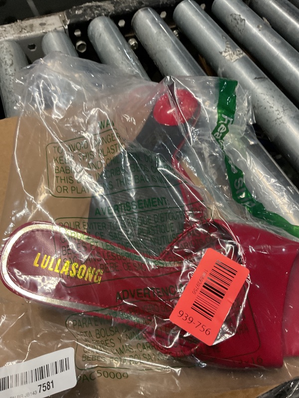 Photo 1 of ***(HEAVILY USED/ MINOR DAMAGE)***LULLASONG RED Kitten Heels Sandals Low Heels Slip On Slides 2 Inch Heeled Square Open Toe Sandals for Women SIZE 8.5