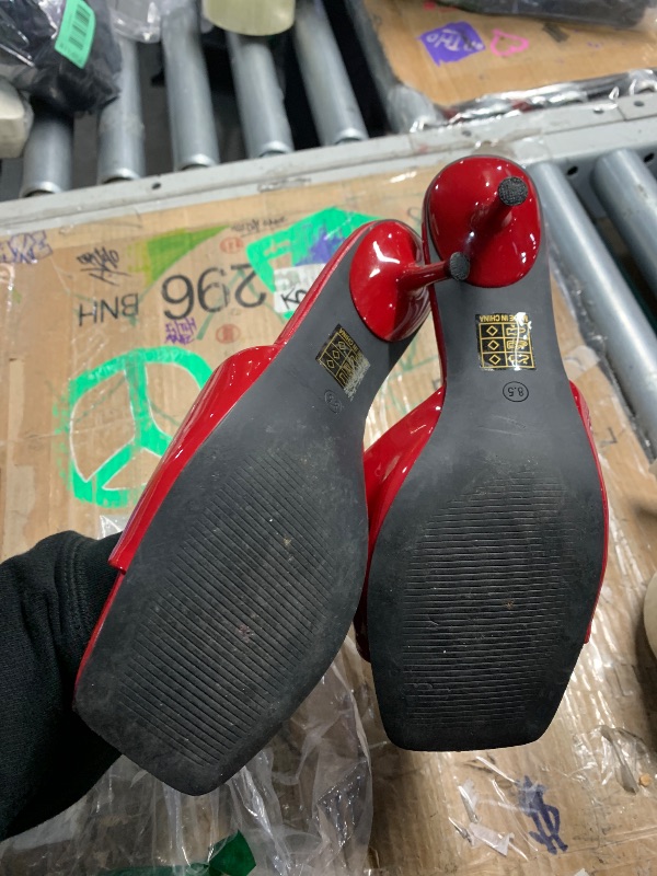 Photo 1 of ***(HEAVILY USED/ MINOR DAMAGE)***LULLASONG RED Kitten Heels Sandals Low Heels Slip On Slides 2 Inch Heeled Square Open Toe Sandals for Women SIZE 8.5