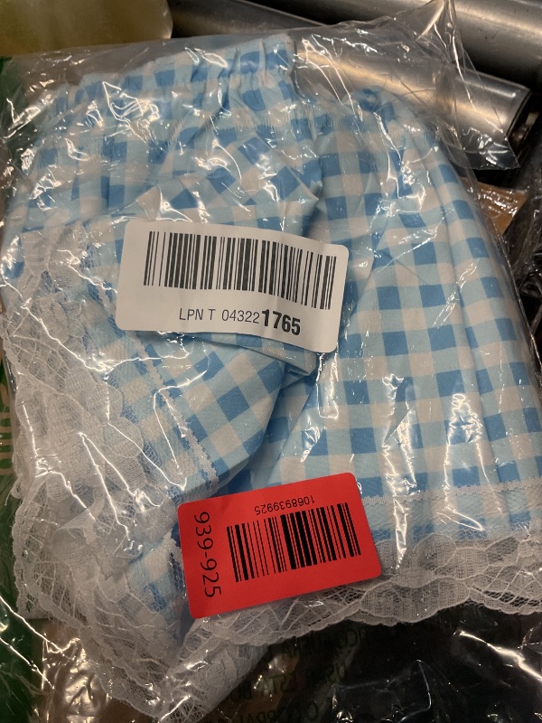 Photo 1 of (large) Women Gingham Skirt Y2k Plaid Lace Trim Ruffle Checkered Mini Skirts Blue L