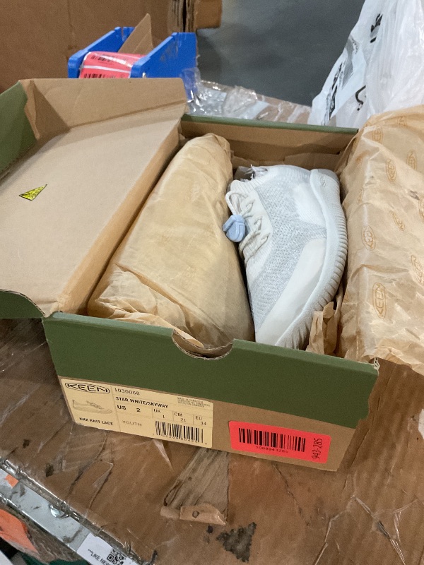 Photo 1 of ***(HEAVILY USED/ MINOR DAMAGE)***KEEN Unisex-Child KNX Lace Up Lightweight Barefoot Feel Sneakers, Star White/Skyway, 2