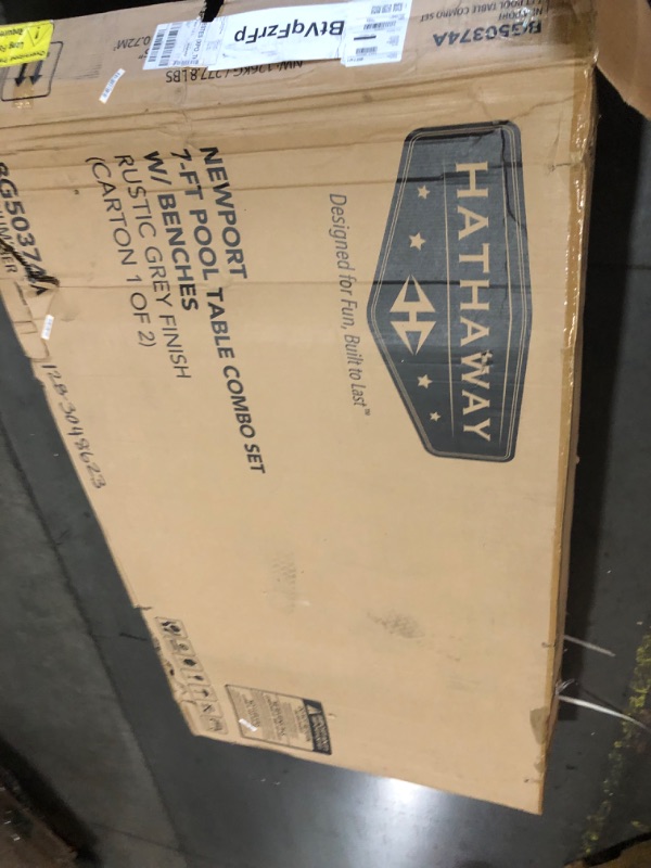 Photo 1 of (truck/trailer pick up only)
Hathaway Newport 7 Foot Dining Pool Table Combo with Game Accessories, & 2 Benches – Multifunctional Billiards Table with Ping Pong & Dining Top - Rustic Gray Finish, Blue Felt, Chrome Accents