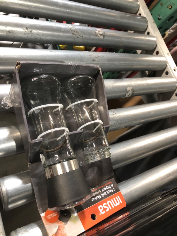 Photo 1 of (one is missing cap)
IMUSA Salt Shaker and Pepper Grinder Set – 2 Pack Glass Salt Shaker and Pepper Mill Set, Manual Adjustable Ceramic Core Pepper Grinder, 6 oz Capacity, Refillable Salt and Pepper Set for Kitchen