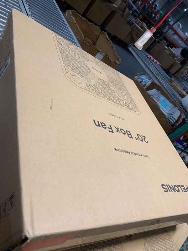 Photo 1 of PELONIS 20 Inch Box Fan – 3 Speeds, Window Fans, Floor or Tabletop, 25ft/s, 2025 Upgraded, Superior Air Throw (2295 CFM), Lightweight, 5 Blades, Fans for Bedroom, Office, Living Room, Garage