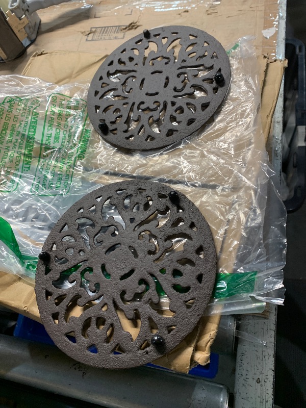 Photo 1 of ***(MISSING PART)***HERNGEE 2 Pack Round Cast Iron Trivet, 6.7 Inch Heavy-Duty Trivets for Hot Dishes, Pots and Pans, with Rubber Feet Non-Slip, Rustic Cast Iron Holder for Kitchen Dining Table Countertop