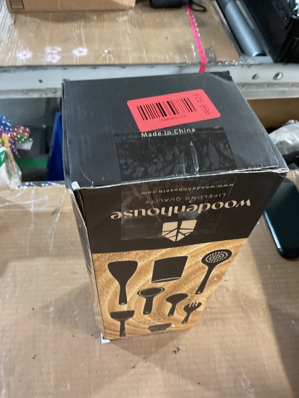 Photo 1 of (used)(incomplete) Teak Wooden Utensil Set with Spoon Rest & Hooks - Durable Wooden Spoons for Cooking