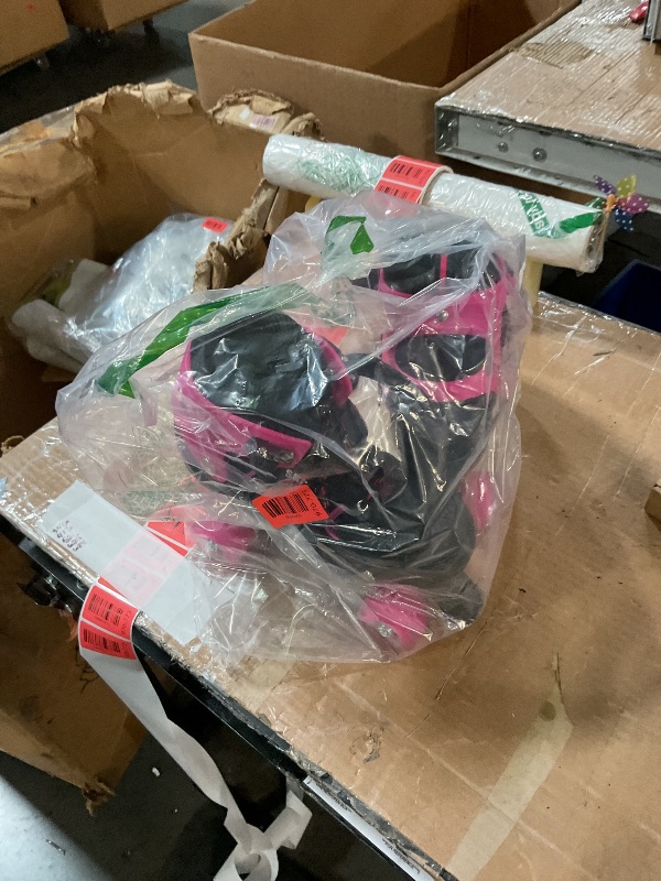 Photo 1 of ?Pink Girls' Double-Row Roller Skates with Protective Gear - One-Click 4-Size Adjustable, Light-Up Wheels & Safety Brake System, Indoor/Outdoor Kids Skates for Ages 3-12