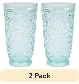 Photo 1 of (2 pack) The Pioneer Woman 24-Ounce Embossed Tritan Ditsy Tall Tumbler, Teal, Size: One size