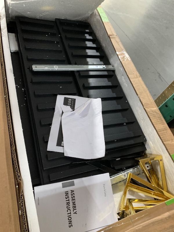 Photo 1 of **STOCK PHOTO FOR REFERENCE**Fluted Dresser for Bedroom with 5 Drawers, 46.26" Tall Wooden Dresser with Golden Metal Handles, Mid Century Modern Chest of Drawers for Living Room, Hallway, Closet, Solid Black