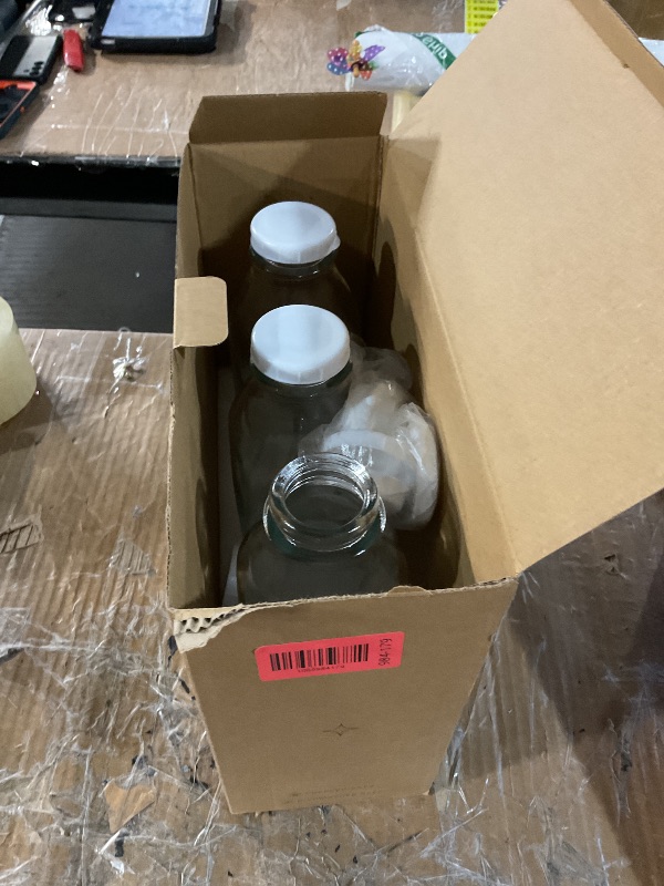 Photo 1 of (used)(see images) JoyJolt Glass Milk Bottles with Lids and Pourer – 32 Oz, 3 Pack Airtight Heavy Duty Reusable Glass Bottles
