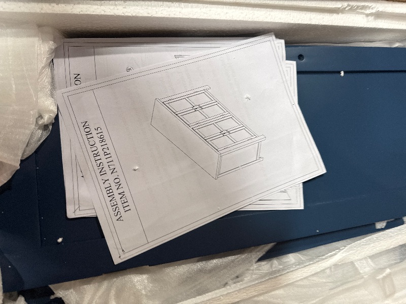 Photo 1 of ***Missing countertop****Ball & Cast 51" Farmhouse 4-Doors Storage Sideboard Buffet Cabinet w/Adjustable Shelves & Retro Handle, Wooden Coffee Accent Cabinet Console Table for Entryway Kitchen Dining Living, Navy Blue