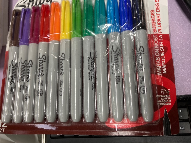 Photo 1 of **2 PAK**Sharpie Permanent Markers Quick Drying And Fade Resistant Fine Tip Marker Set For Wood Plastic Paper Metal And More Drawing Coloring And Poster Marker Assorted Colors 12 Count
