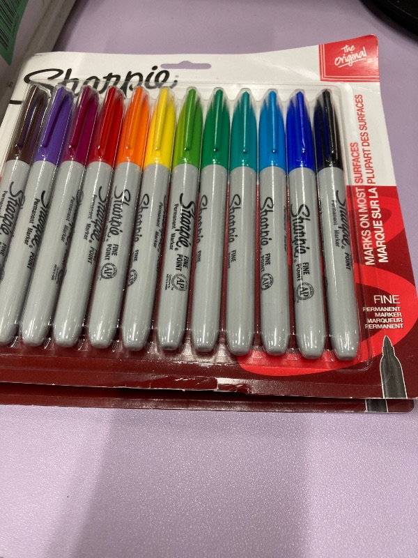 Photo 1 of **2 PAK**Sharpie Permanent Markers Quick Drying And Fade Resistant Fine Tip Marker Set For Wood Plastic Paper Metal And More Drawing Coloring And Poster Marker Assorted Colors 12 Count
