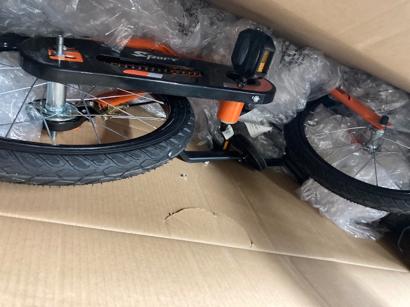 Photo 1 of 18" Kids Bike with Training Wheels, Height Adjustable Kids Bicycle with Basket/Water Bottle, Birthday Xmas Gifts for Girls Boys Toddlers Kids 6-12 YO