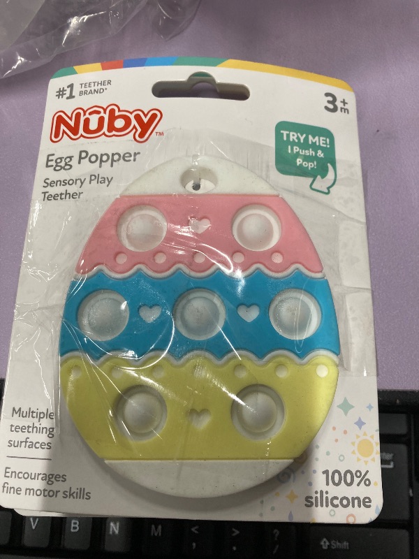 Photo 1 of  3 pieces**Nuby Easter Egg Popper Teether – Soft Silicone Teething Toy for Babies, 3+ Months, Sensory Pop Bubbles, Easy Grip Design
