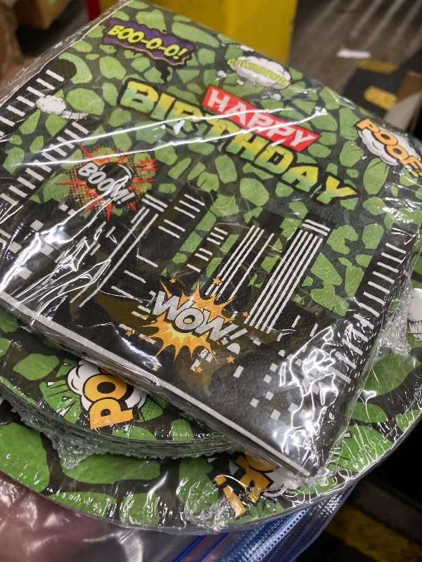 Photo 1 of **MISSING THE FORKS***96 Pcs Ninja Superhero Birthday Party Plates and Napkins Green Comics Cityscape Buildings Party Supplies Set Boy Kids Green Tortoise Birthday Party Decorations Serve 24 Guests Tableware
