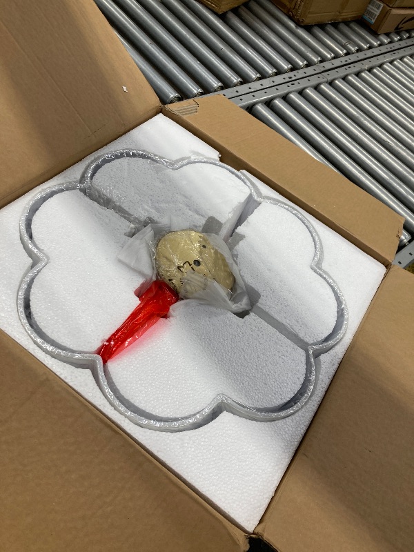View 2 of ***There is a thin line crack in the round scalloped cover as pictured***Audickic Gold Semi Flush Mount Ceiling Lights, 4-Light 18" Ceiling Light Fixtures with Fabric Shade in Flower Shape, Farmhouse Brass Drum Lighting for Nursery Bedroom Kitchen, AD-220