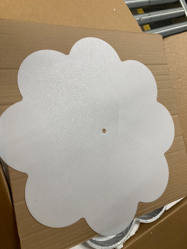 View 4 of ***There is a thin line crack in the round scalloped cover as pictured***Audickic Gold Semi Flush Mount Ceiling Lights, 4-Light 18" Ceiling Light Fixtures with Fabric Shade in Flower Shape, Farmhouse Brass Drum Lighting for Nursery Bedroom Kitchen, AD-220