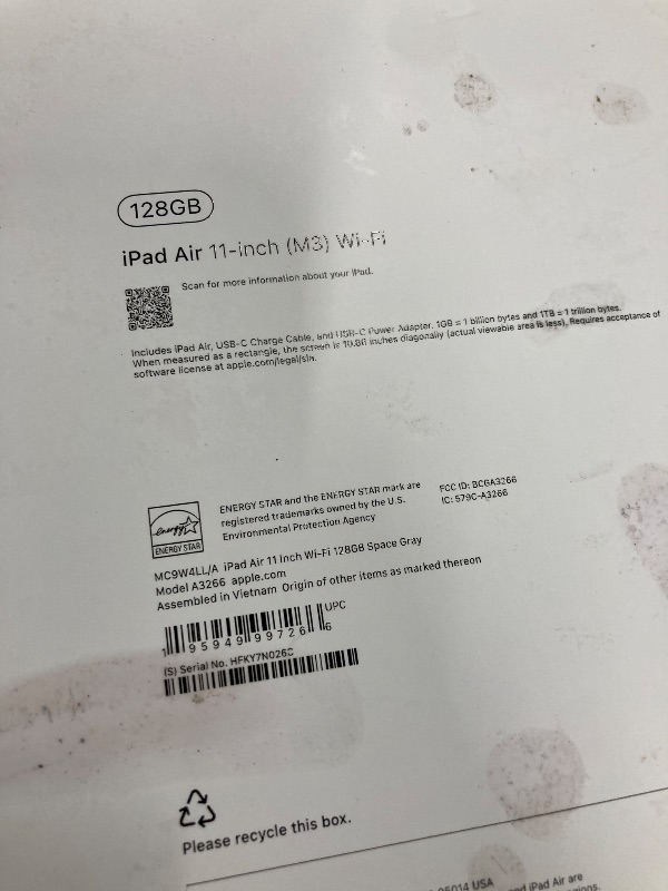Photo 1 of ++CLOSED BY FACTORY+++++++Apple iPad Air 11-inch with M3 chip Built for Apple Intelligence, Liquid Retina Display, 128GB, 12MP Front/Back Camera, Wi-Fi 6E, Touch ID, All-Day Battery Life — Space Gray