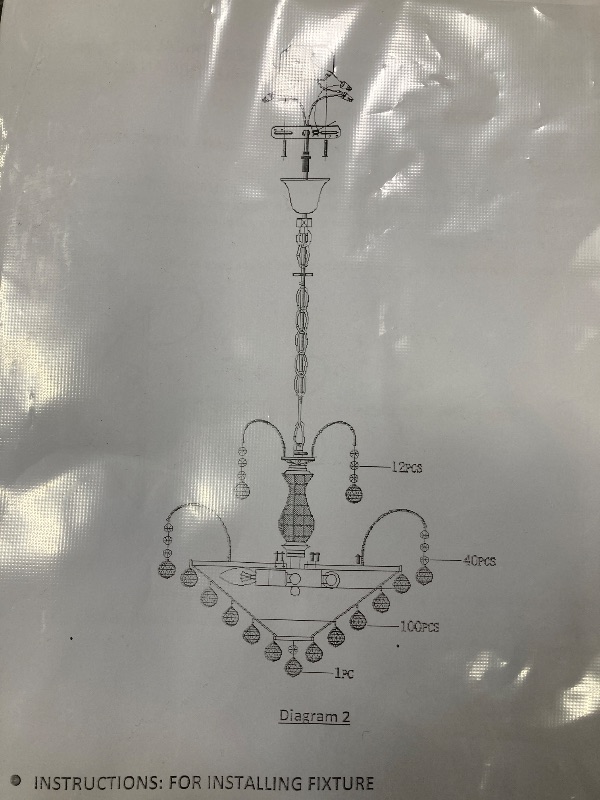 Photo 1 of ***(PARTS-MISSING SELLING AS IS)***   WUZUPS Crystal Chandelier Pendant Flush mount Ceiling Light Modern Lighting Fixture for Bedroom Hallway Bar Kitchen Bathroom, H 17.3" x W 18.9", Gold, E12 Base  
***(BOX RIPPED/TORN)***ORIGINAL STOCK PHOTO NOT AVAILAB