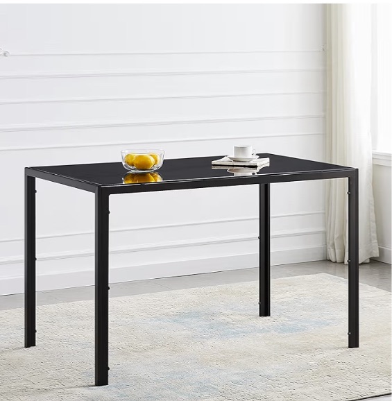 Photo 1 of 
51.2" Glass Dining Table for 6 People, Rectangular Black Kitchen Table with Tempered Glass Top and Metal Legs