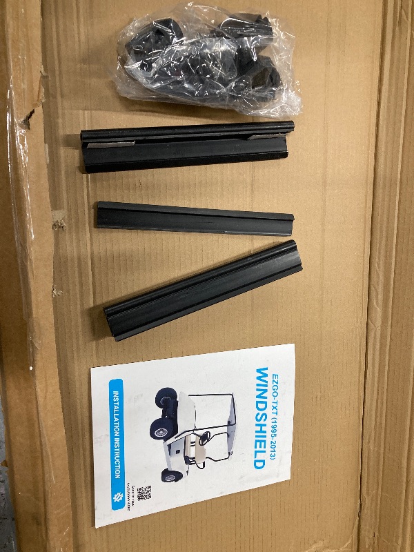 Photo 1 of **MISSING SOME ATTACHMENTS***Golf Cart Windshield for EZGO TXT 1995-2013 Gas & Electric, 40.7" W X 28.3" H, 3/16" Thick PC, Foldable Front Windshield with Heavy Duty Hinge, Anti-UV, Impact Resistant, Scratch Resistant