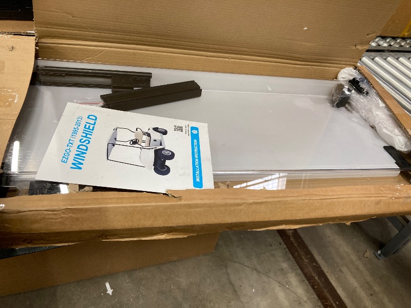Photo 1 of **MISSING SOME ATTACHMENTS***Golf Cart Windshield for EZGO TXT 1995-2013 Gas & Electric, 40.7" W X 28.3" H, 3/16" Thick PC, Foldable Front Windshield with Heavy Duty Hinge, Anti-UV, Impact Resistant, Scratch Resistant