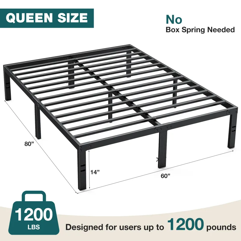 Photo 1 of 
ZUNMOS 14 Inches Queen Bed Frame, Heavy Duty Metal Platform with Storage Space Under Frame, No Box Spring Needed Queen Size Bed Frame, Black