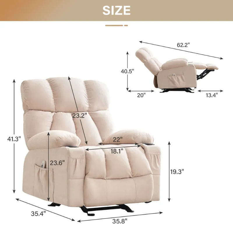 Photo 1 of ***Selling for Parts Only*** JONPONY Manual Recliner Chair with Heat Therapy and Massage Function, Heavy Duty Reclining Mechanism Massage Chair, Elderly Single Rocker Sofa with Cup Holders for Bedroom Home Theater, Beige
