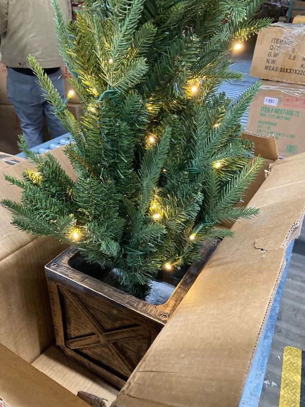 Photo 1 of **PLANTER IS DAMAGED ON ONE CORNER-SEE PIC***Nearly Natural 3ft. Finland Fir Artificial Christmas Tree in Decorative Planter with 272 Bendable Branches and 50 Warm White Lights