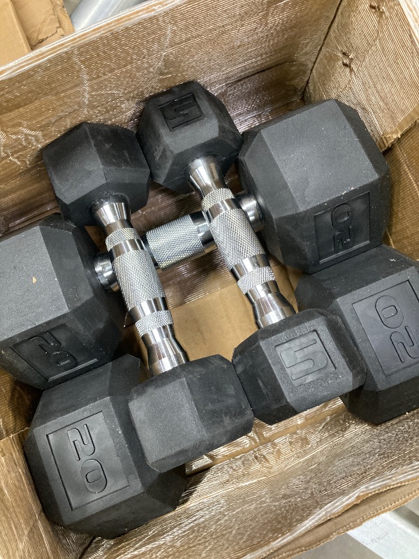 Photo 1 of ***(MISSING PARTS INCOMPLETE SET-SELLING AS IS ONLY)*** CAP Barbell  Rubber Coated Hex Dumbbell Hand Weight Set with Vertical Storage Rack - Chrome Handle | Black Rack