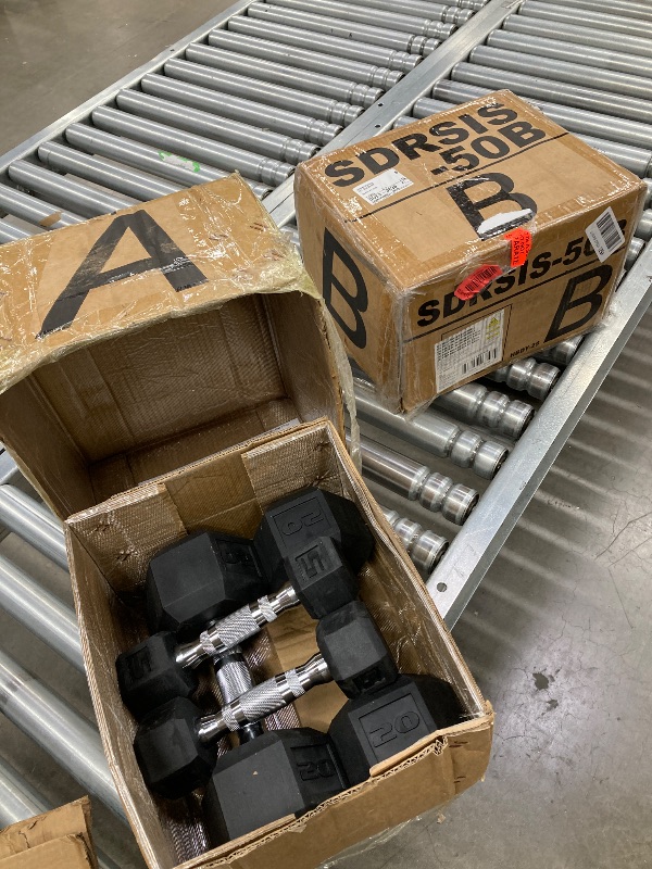 Photo 1 of ***(MISSING PARTS INCOMPLETE SET-SELLING AS IS ONLY)*** CAP Barbell  Rubber Coated Hex Dumbbell Hand Weight Set with Vertical Storage Rack - Chrome Handle | Black Rack