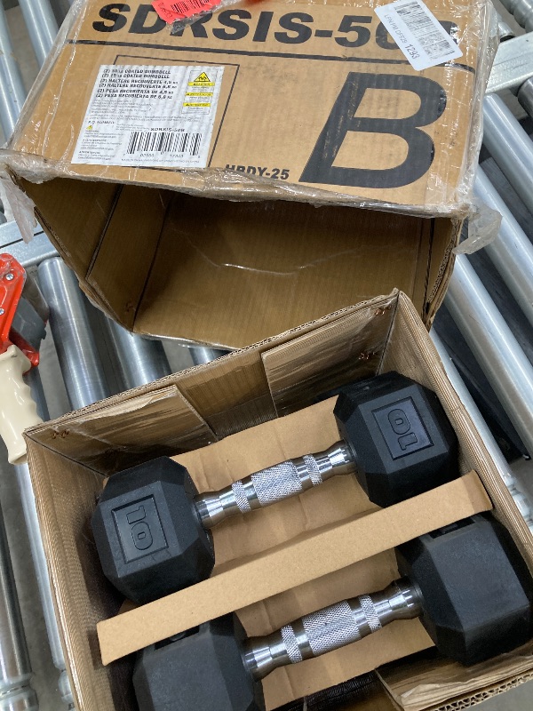 Photo 1 of ***(MISSING PARTS INCOMPLETE SET-SELLING AS IS ONLY)*** CAP Barbell  Rubber Coated Hex Dumbbell Hand Weight Set with Vertical Storage Rack - Chrome Handle | Black Rack