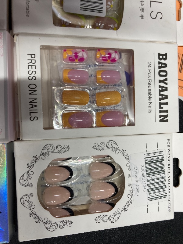 Photo 1 of ***7 PACKS OF VARIOUS NAILS INCLUDED***24 Pcs Press on Nails Short Square - MINGCHUN Fall Winter Fake Nails Press ons White French Nail Art Tips with Flower Glitter Design Full Cover Nails Glue on Nail Tip Art for Women Girls Manicure***7 PACKS OF VARIOUS