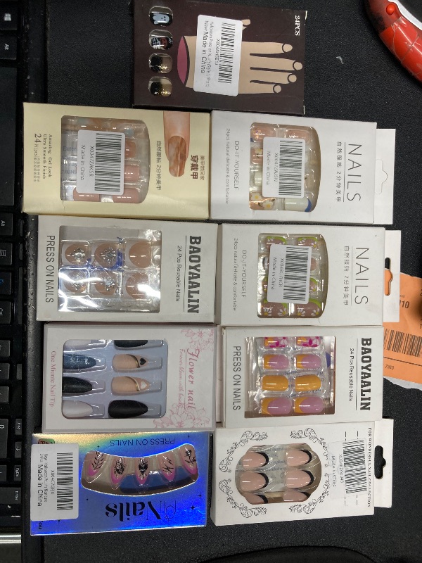 Photo 1 of ***7 PACKS OF VARIOUS NAILS INCLUDED***24 Pcs Press on Nails Short Square - MINGCHUN Fall Winter Fake Nails Press ons White French Nail Art Tips with Flower Glitter Design Full Cover Nails Glue on Nail Tip Art for Women Girls Manicure***7 PACKS OF VARIOUS